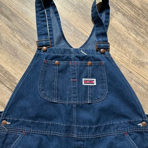 Vintage Big Mac Overalls Mens 46x27 Blue Carpenter Square Back Denim Relaxed Fit - Picture 6 of 8